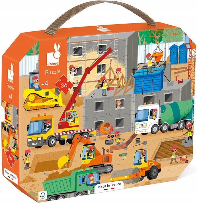 

Plac Budowy tekturowe puzzle w walizce 36 el Janod