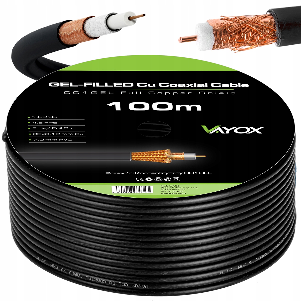 Koaxiální Kabel Gel Kabel Černý Měď 100 m