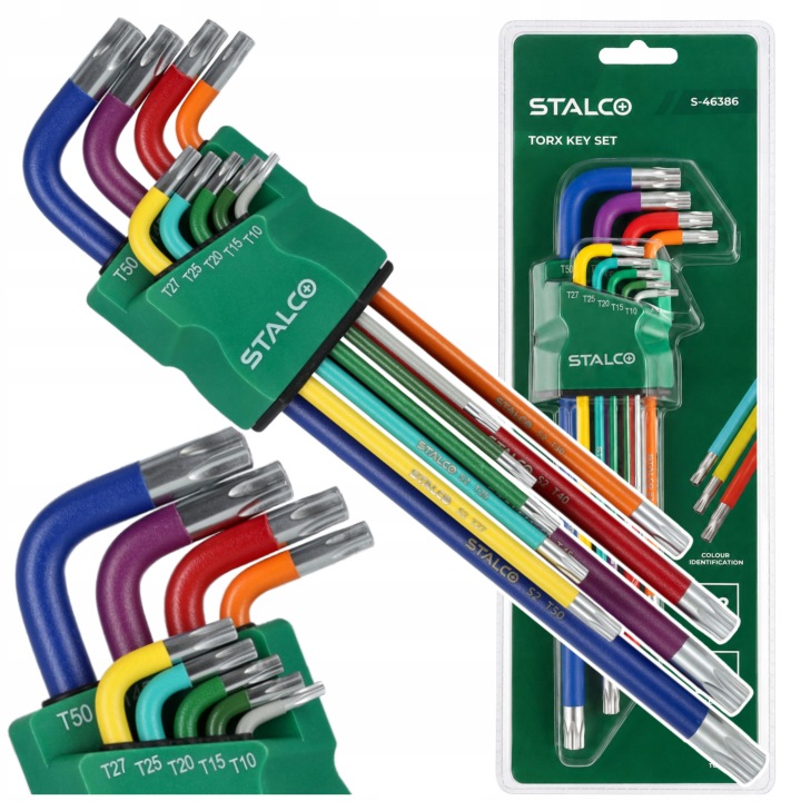 Zestaw Kluczy Imbusowych Klucze Torx Extra Długie Z Otworem T10-T45 Stalco