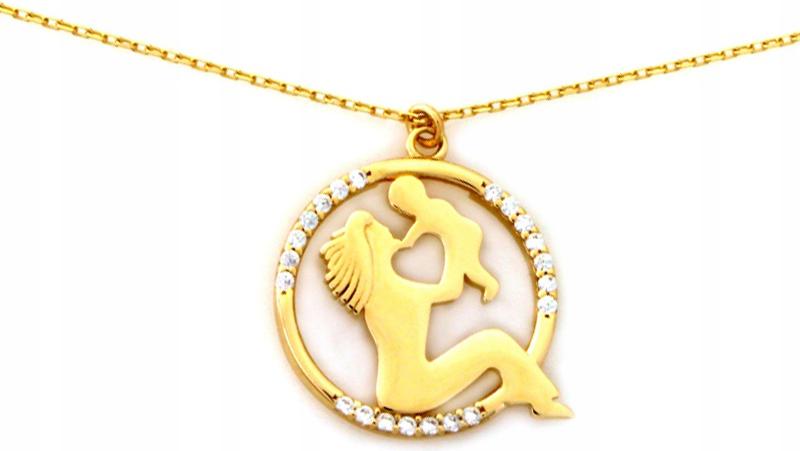 Zlatý náhrdelník 585 Mama s dítětem v kruhu, módní vzor, kroužek 14k dárek