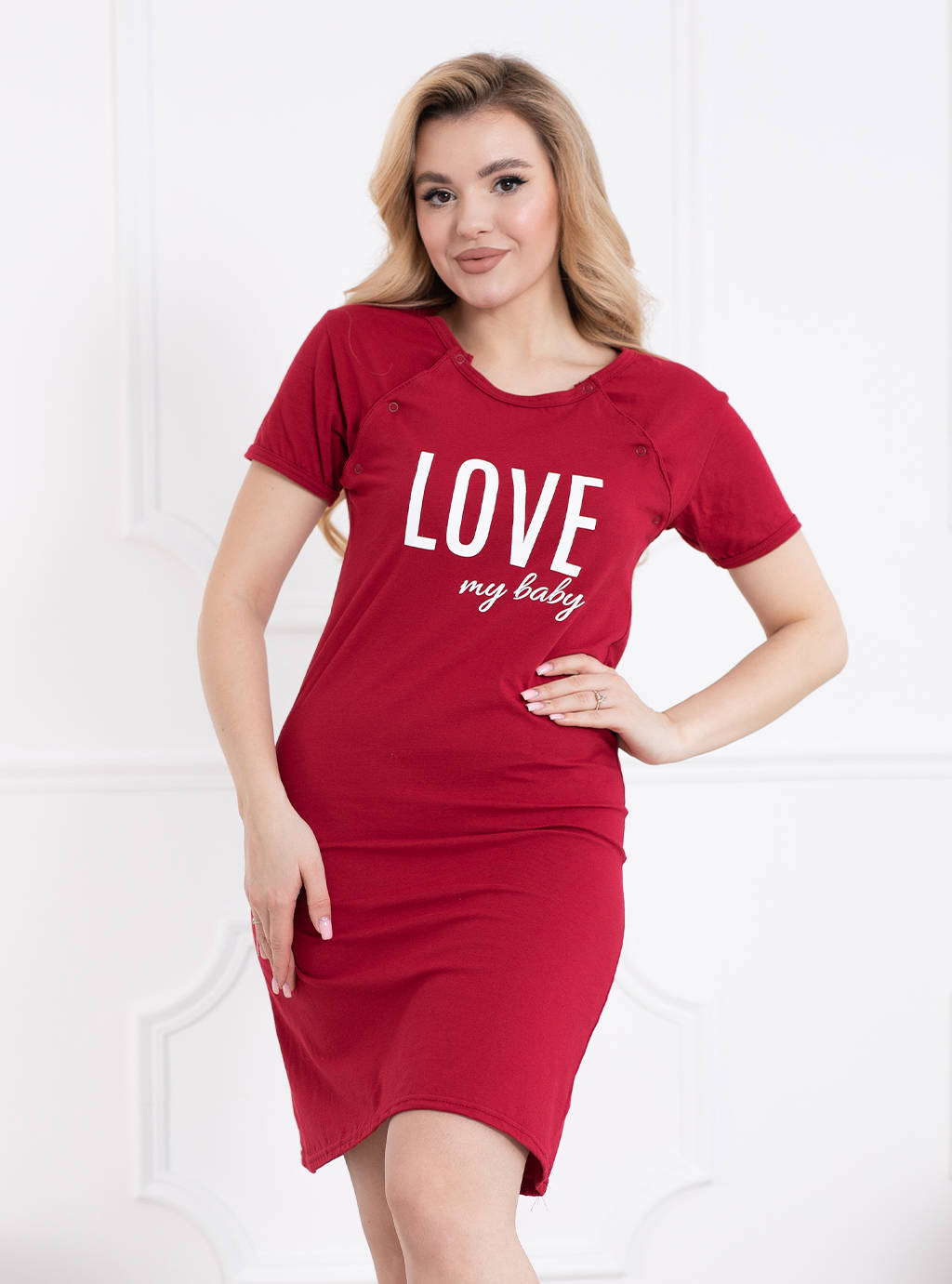 KOSZULA CIĄŻOWA DO KARMIENIA ROZPINANA NAPY FORMOMMY LOVE BORDOWA XXL Długość przed kolano