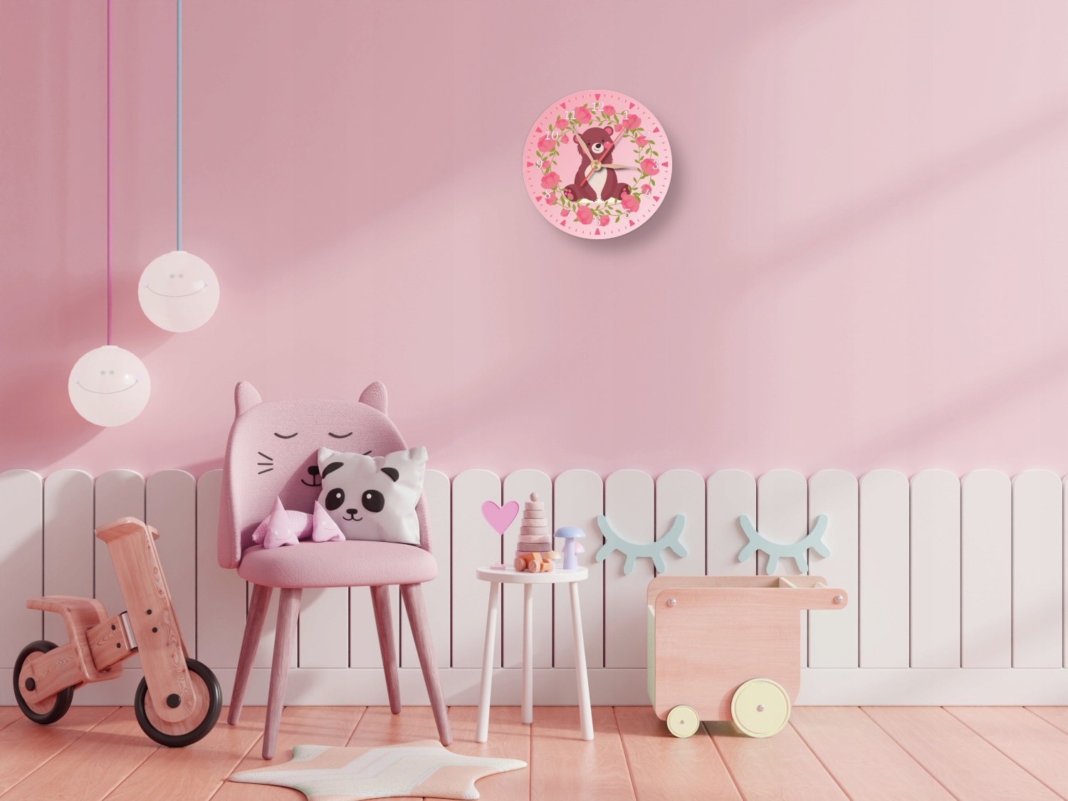 Różowy zegar ścienny z misiem zwierzątka miś Marka inna