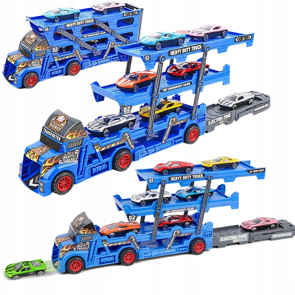 TIR CIĘŻARÓWKA LAWETA WYRZUTNIA + 6X AUTA RESORKI Długość 30 cm