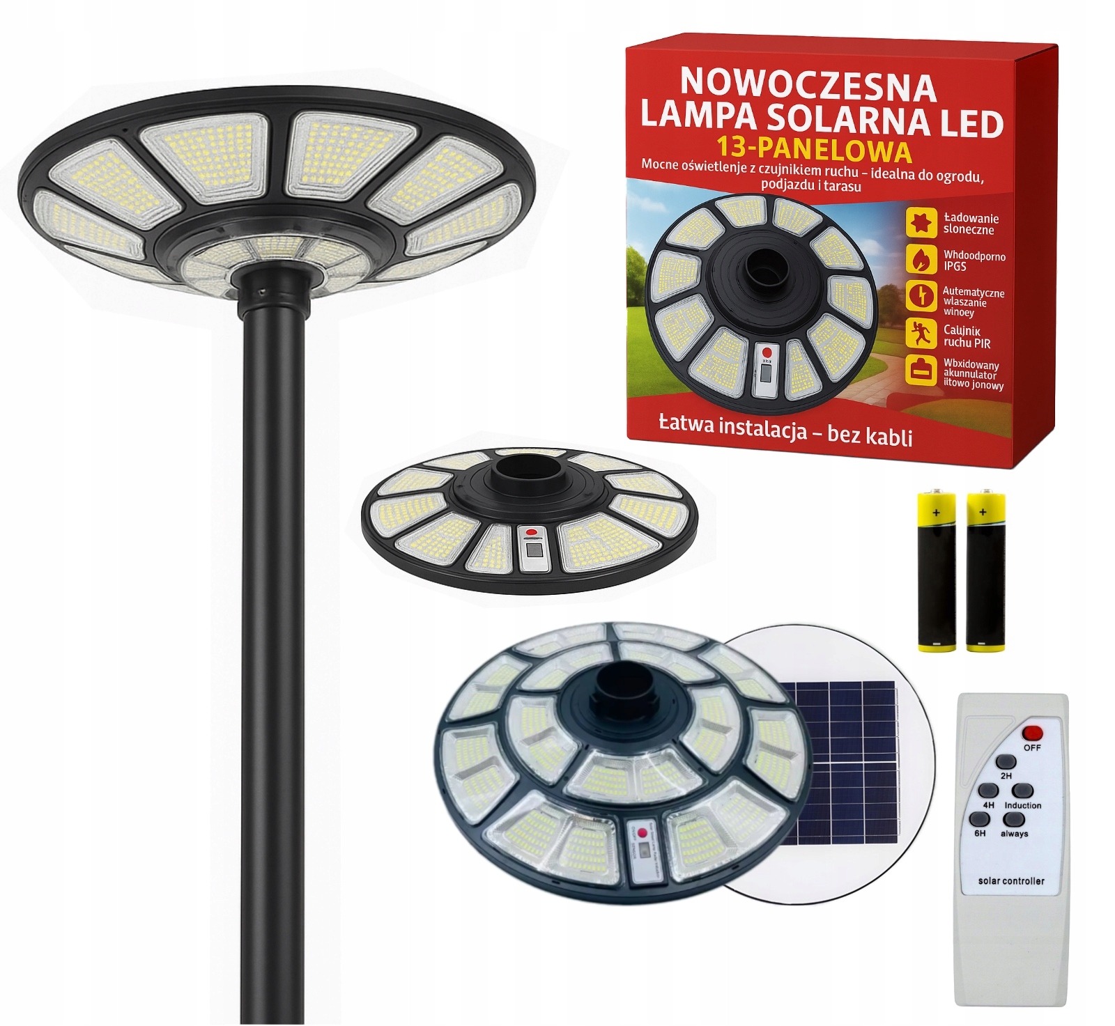 Solárna Lampa Záhradná Pouličná Lampa Ufo Senzor Súmraku Diaľkové Ovládanie 2000 W