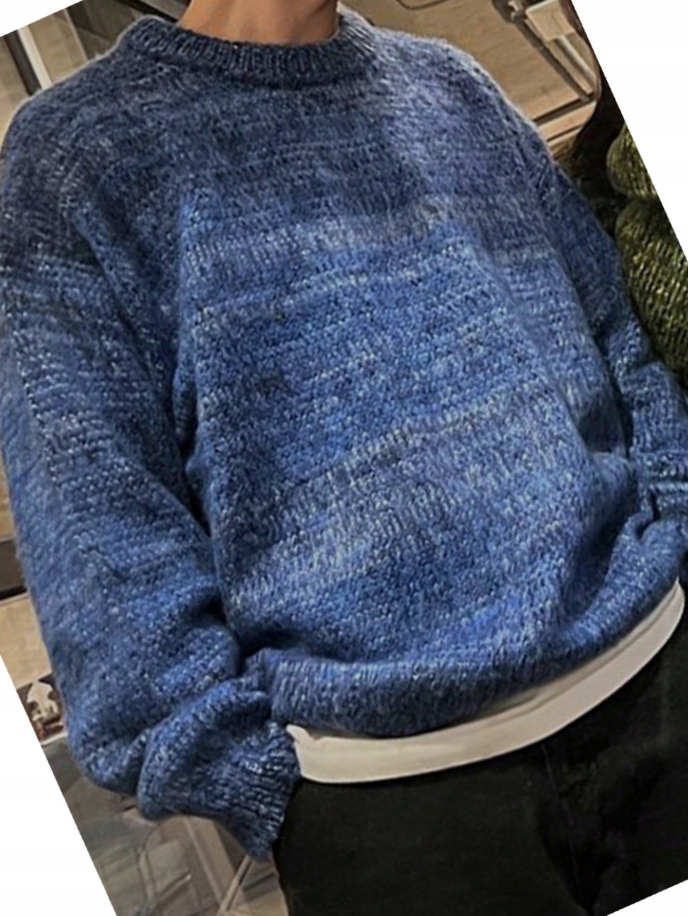 Pánský svetr Denní Oversize Snížený Volný Modrý Ramena S