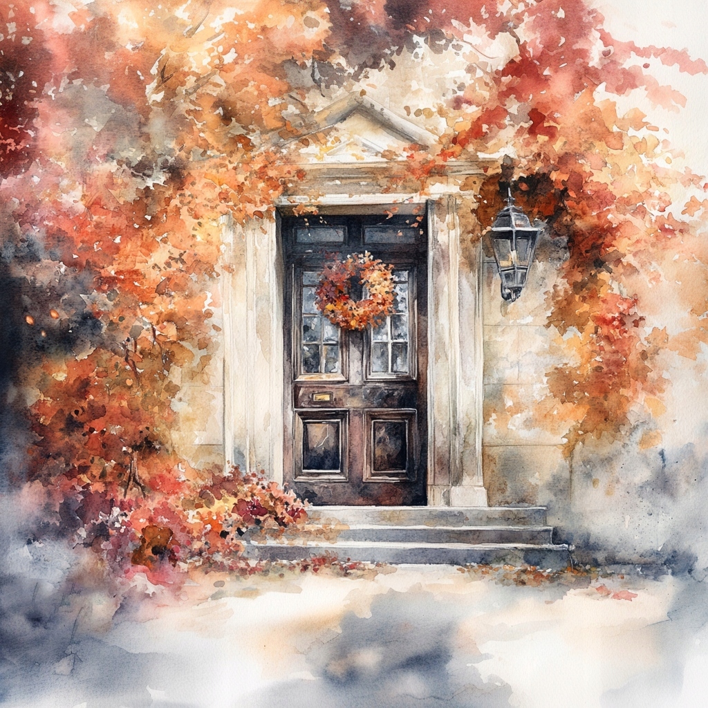 Obraz Na Plátně Canvas Město Dům Dveře Věnec Podzim Dekorace 80x80