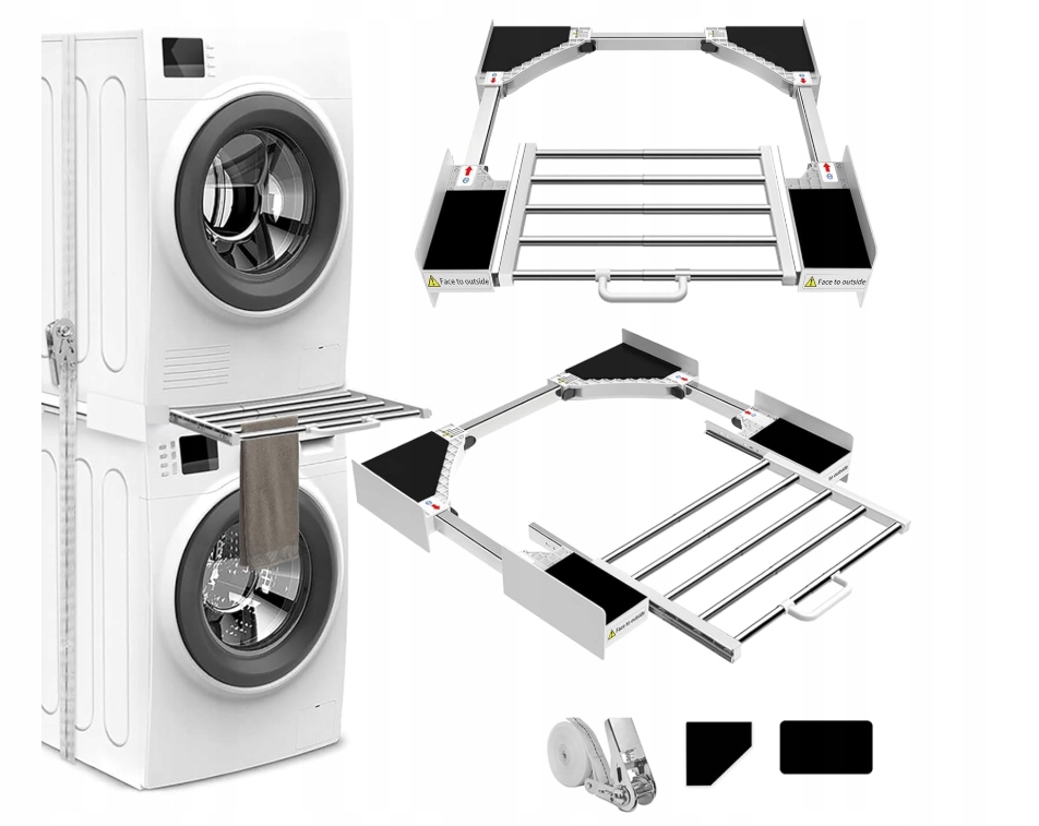 Niuxx zestaw łączący pralkę i suszarkę z wysuwaną półką regulowany 53–68 cm