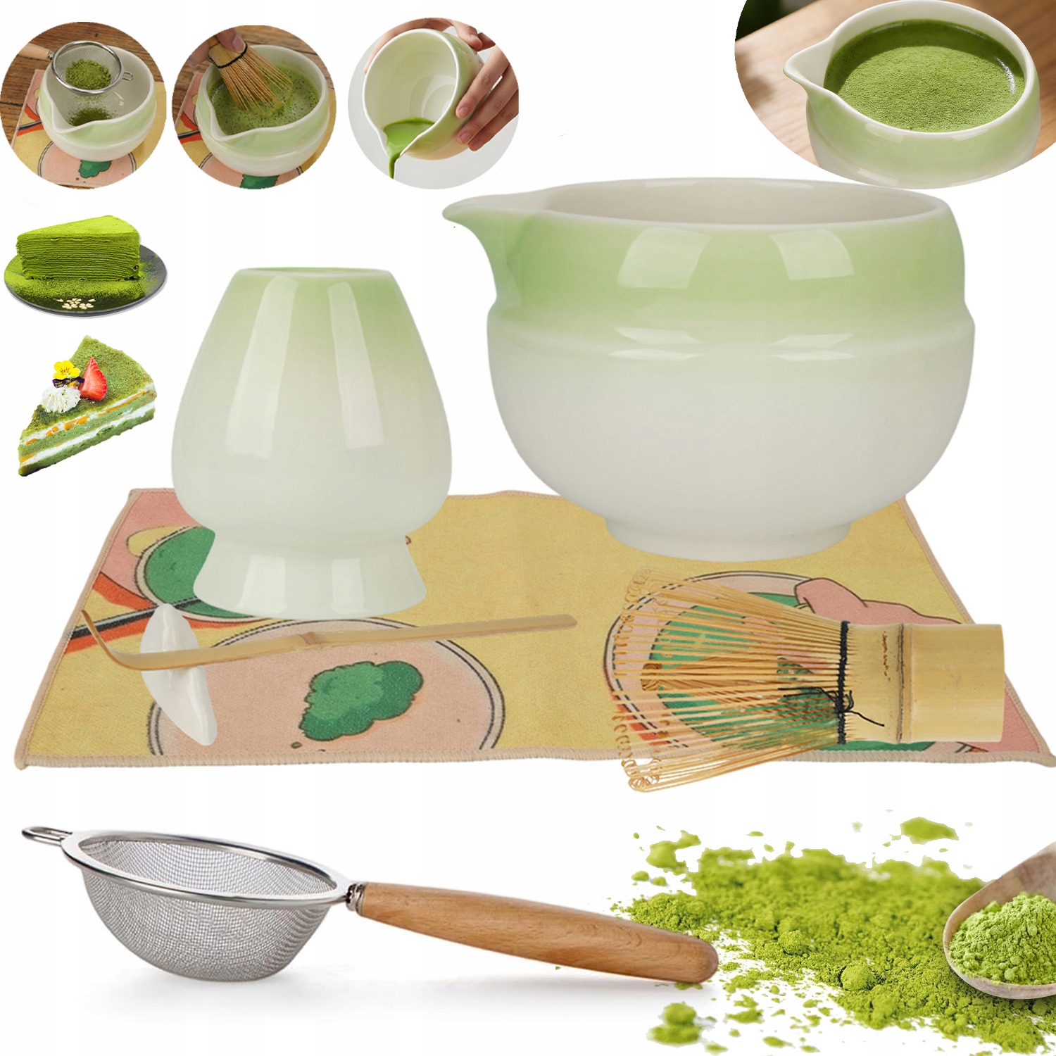 Levně Sada Na Čaj Matcha 7-DÍLNÁ Bambusová S Keramikou Dárek