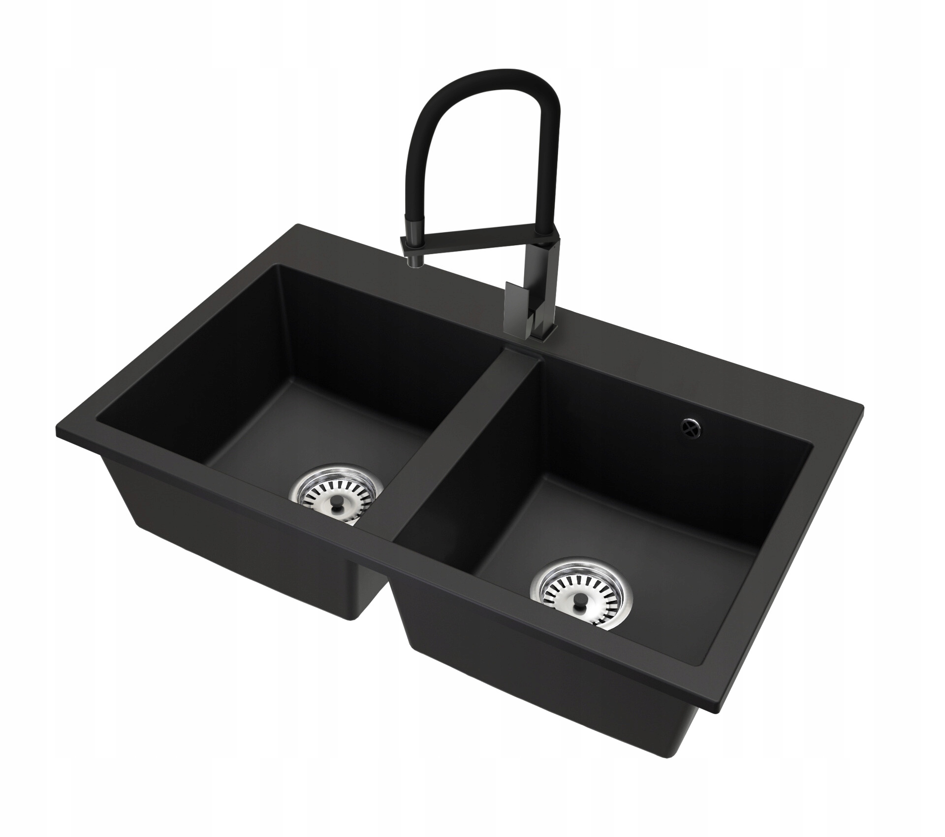 Dvoukomorový dřez Exclusive 20 Baterie Luk Černý Sifon Chrom