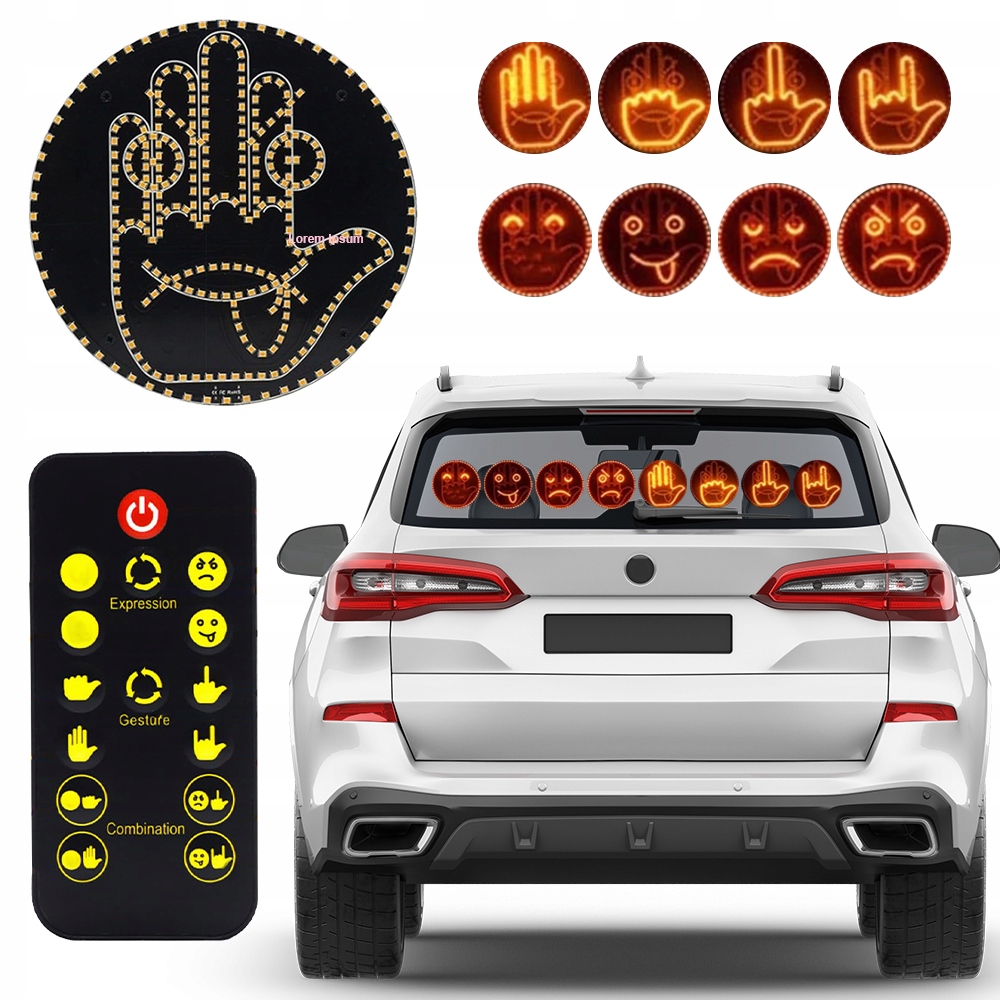 LAMPA LED NA TYLNE OKNO SAMOCHODU Z FUNKCJĄ GESTÓW I WYRAZÓW TWARZY