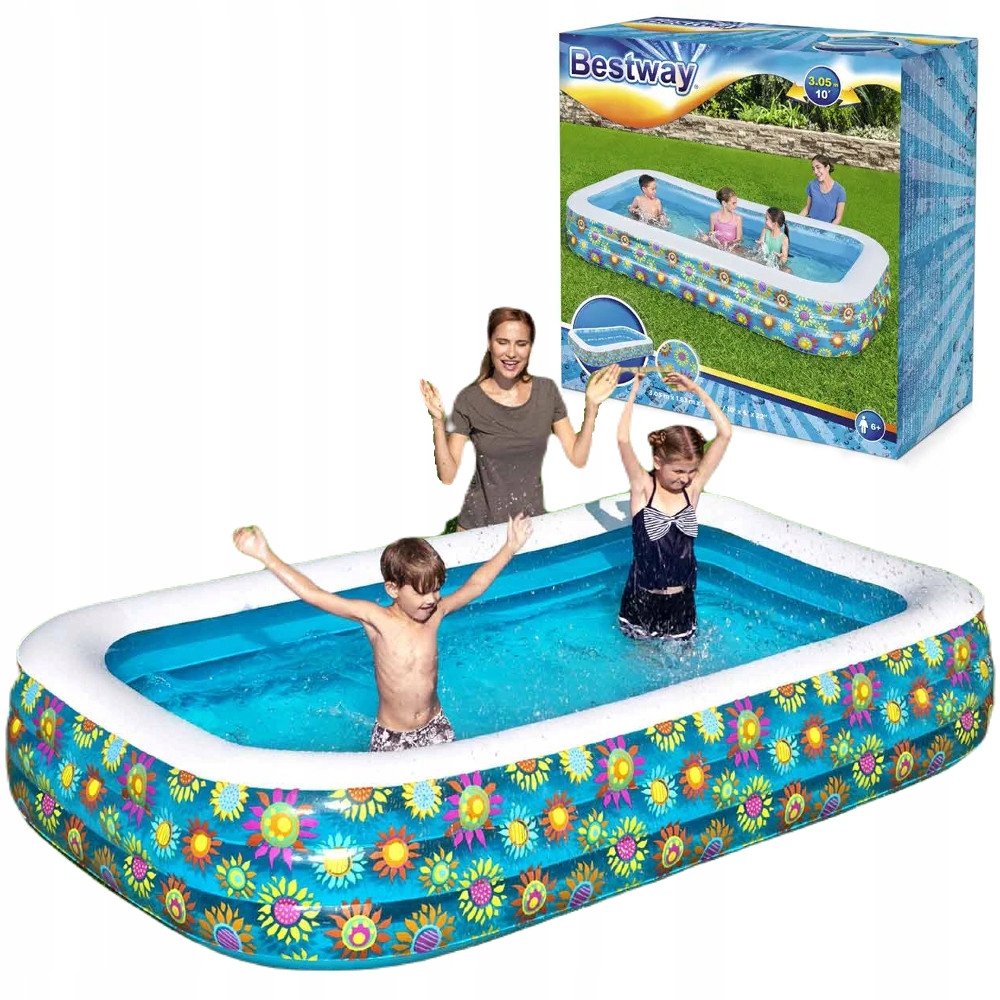 Basen Ogrodowy Dmuchany Duży Rodzinny Prostokątny Kwiaty 305x183x56 CM