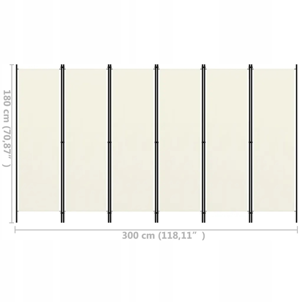 Parawan 6-panelowy, kremowy, 300 x 180 cm Kolor skrzydła kremowy