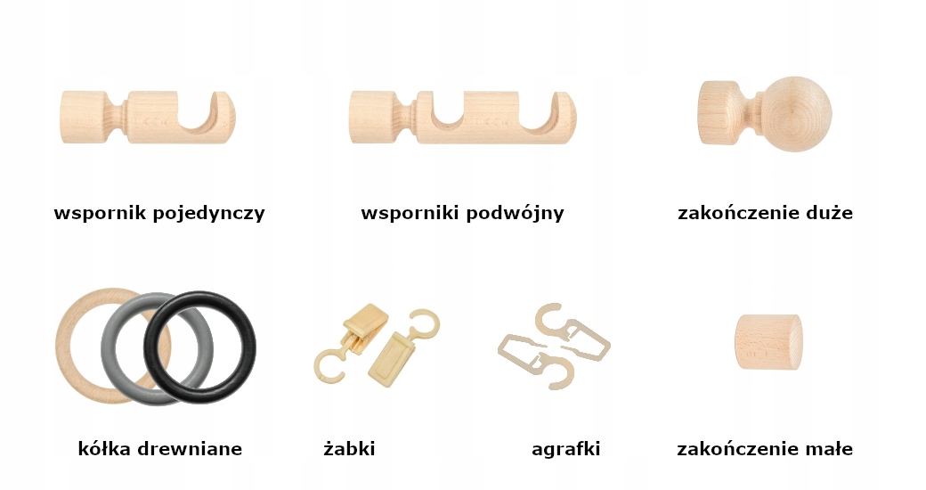 AGRAFKI HACZYKI KARNISZA FIRANEK jasny dąb 10 szt Rodzaj kółka, żabki, agrafki