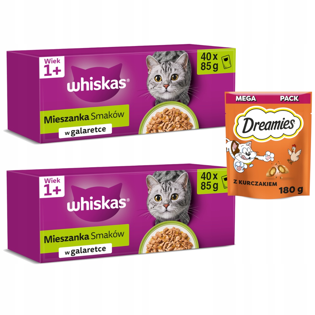 Levně Whiskas Směs příchutí 80x85g Krmivo Pro Kočky Dreamies Pamlsek 180g