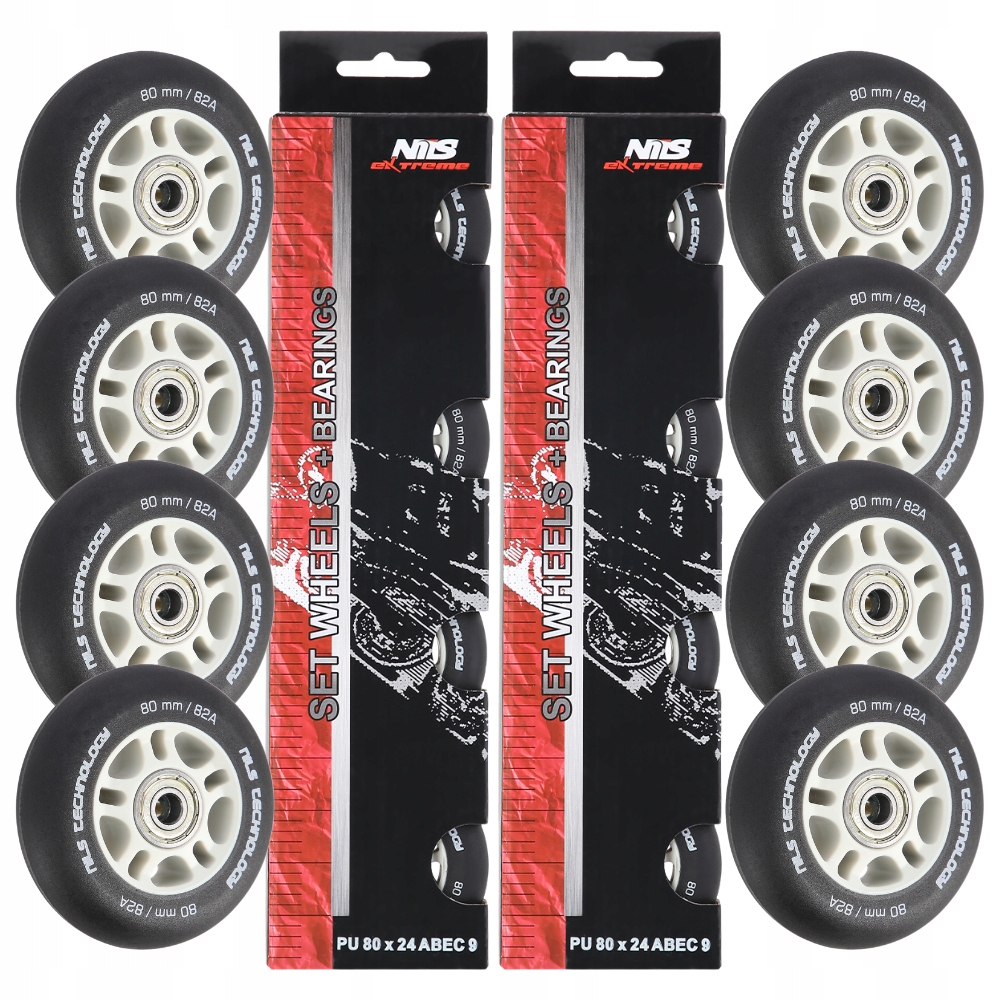 Kolečka pro kolečkové brusle Kaučuková 84 mm Černá Sada 8 ks Ložiska ABEC-9