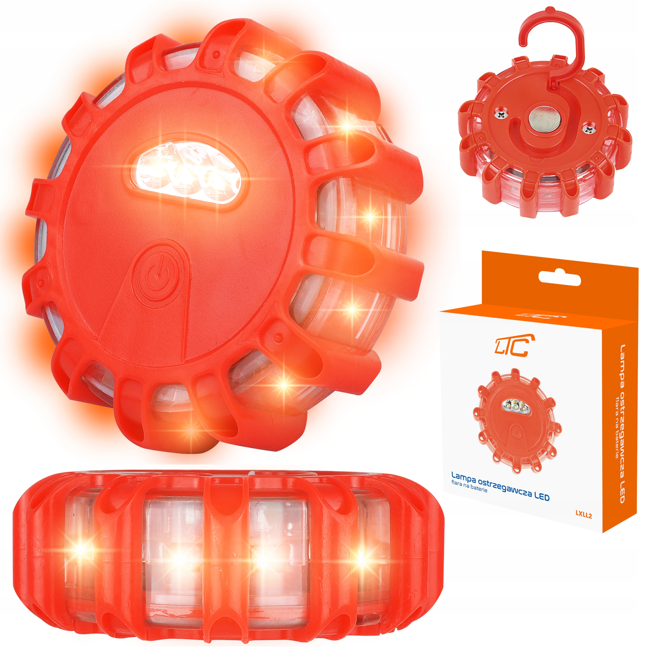 LAMPA OSTRZEGAWCZA 15 LED BŁYSKOWA DYSK FLARA KOGUT STROBOSKOP MAGNES