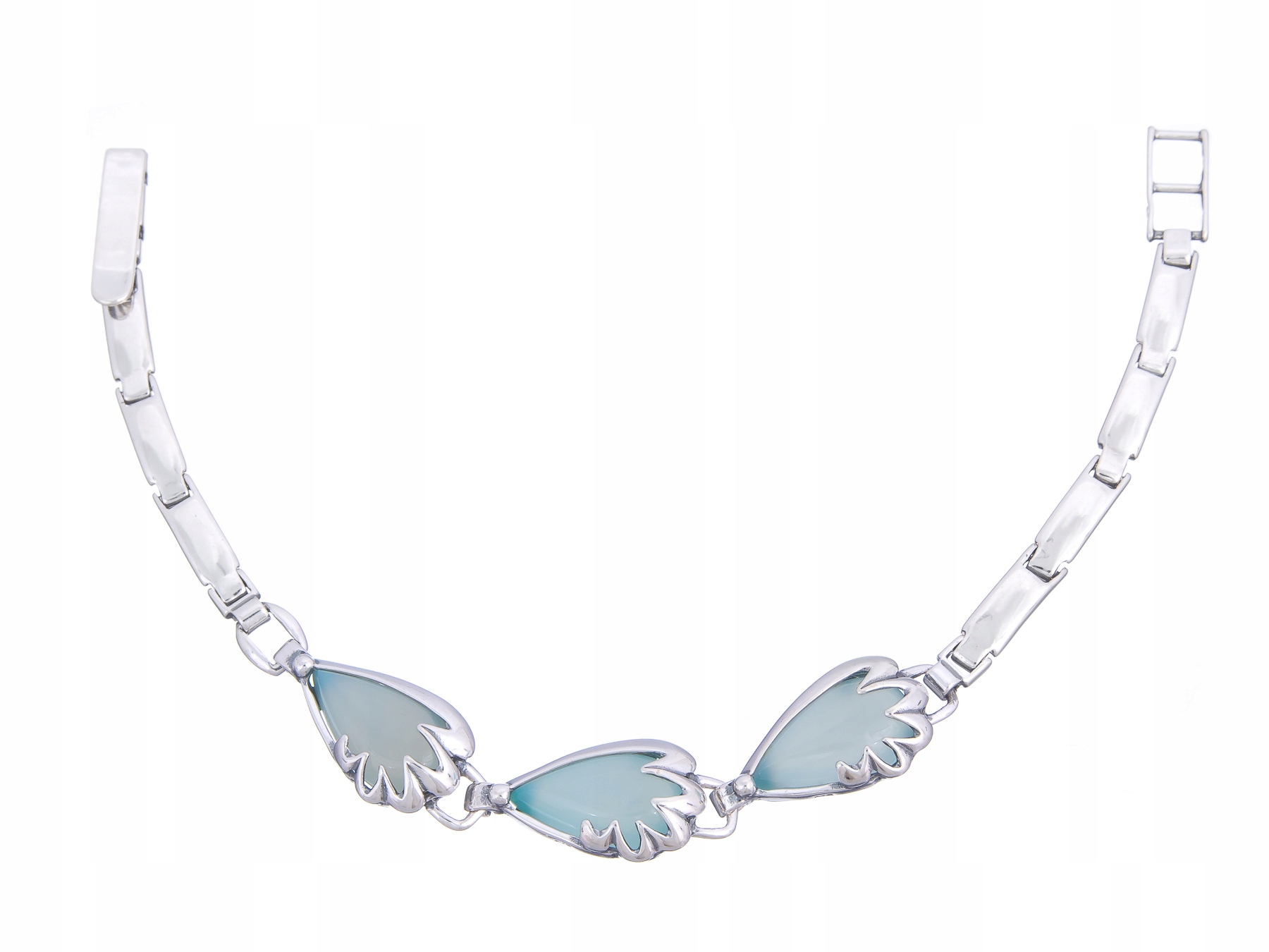 Krásný Stříbrný Rhodiovaný Náramek Achát Aqua