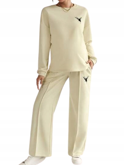 SHEIN KOMPLET DRESOWY CIĄŻOWY KREMOWY 40/42 ŁŁE