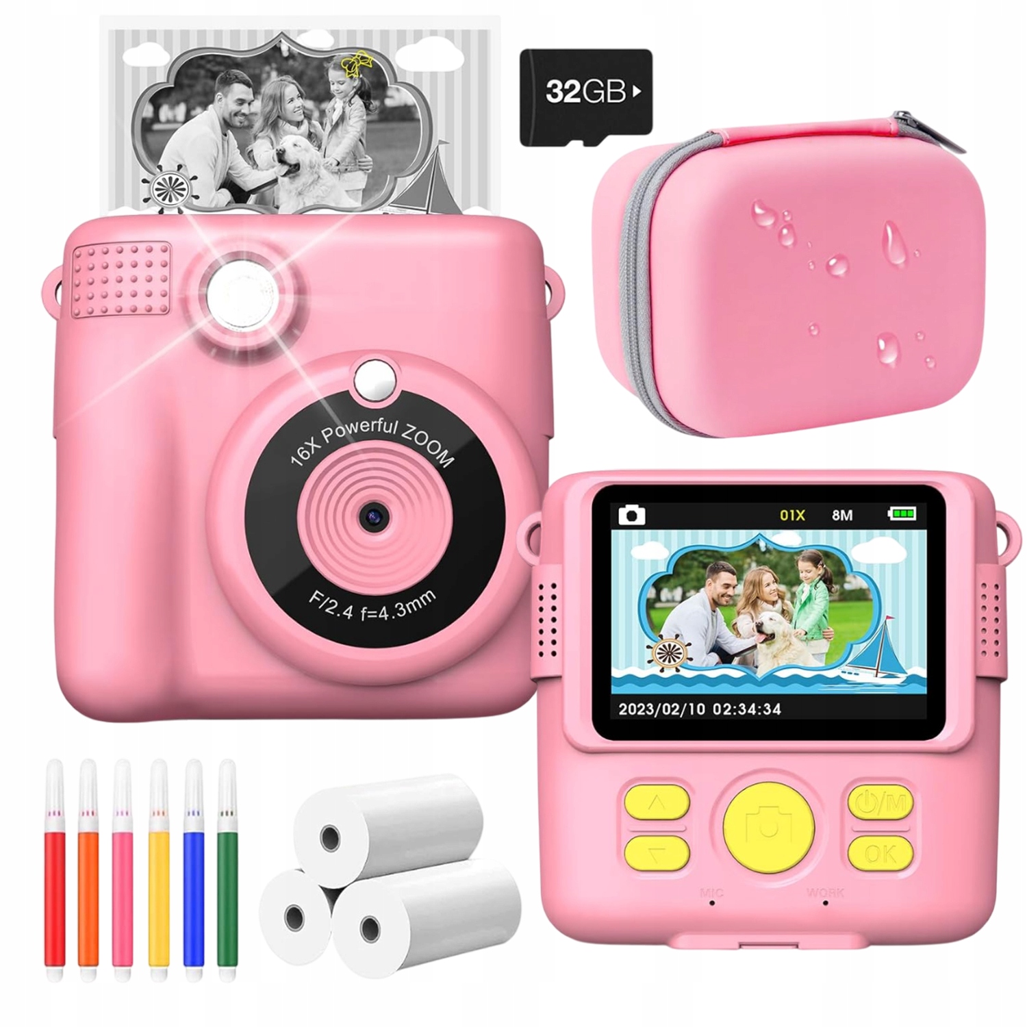Fotoaparát Pro Děti S Termickou Tiskárnou 32GB Paměťová Karta Pouzdro A Akcesoria
