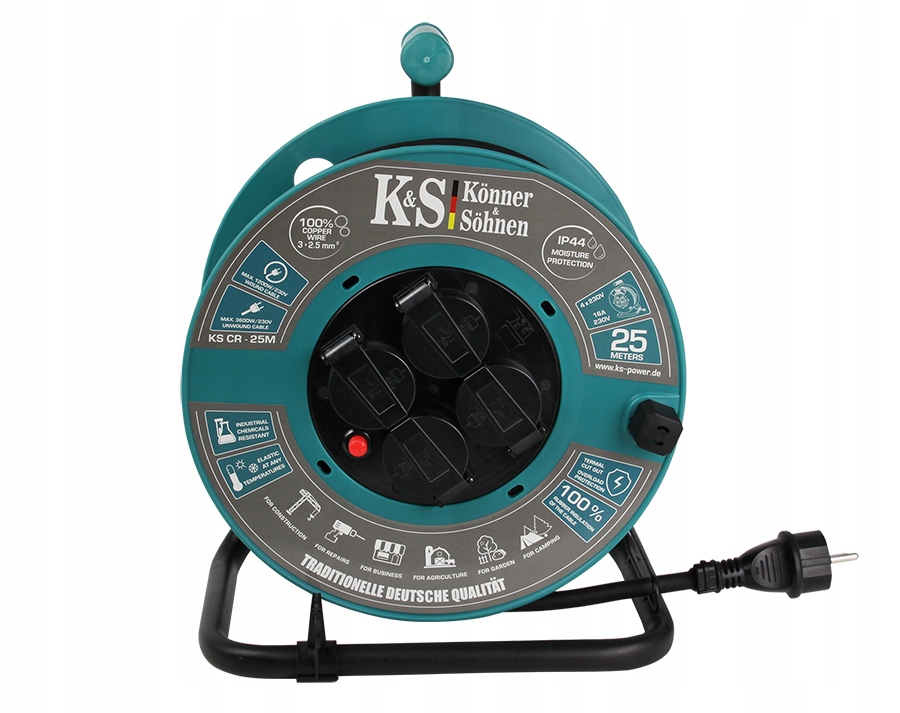 Prodlužovací Kabel Bubnový Ks CR-25M, 25 m, 4 ks Zásuvek 100% měď