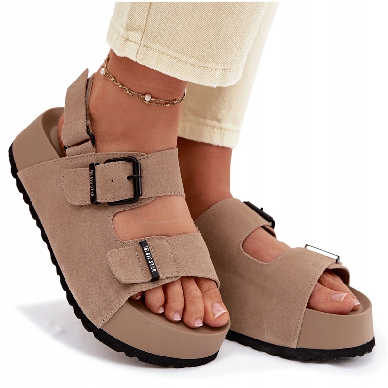 Dámské Sandály Big Star Semiš Masivní Platforma Přezky Suchý Zip Béžová 38