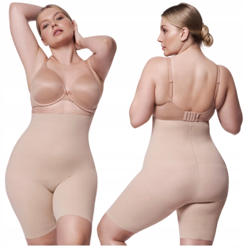 Bermudy modelovací šortky hladké maxi vysoký pas béžové Julimex 269 S