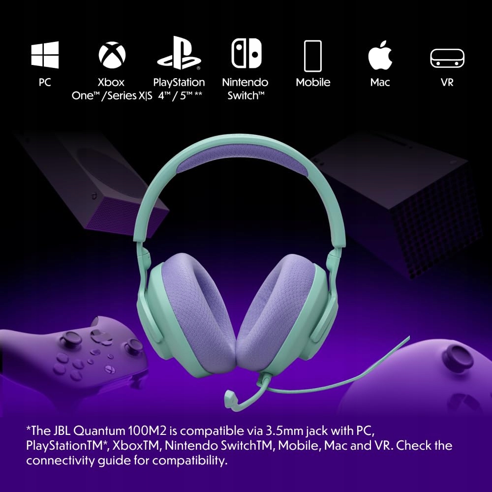 JBL Quantum 100M2 Gaming Headset, Over-Ear, Detachable Mic, Cyan — miniatura 3