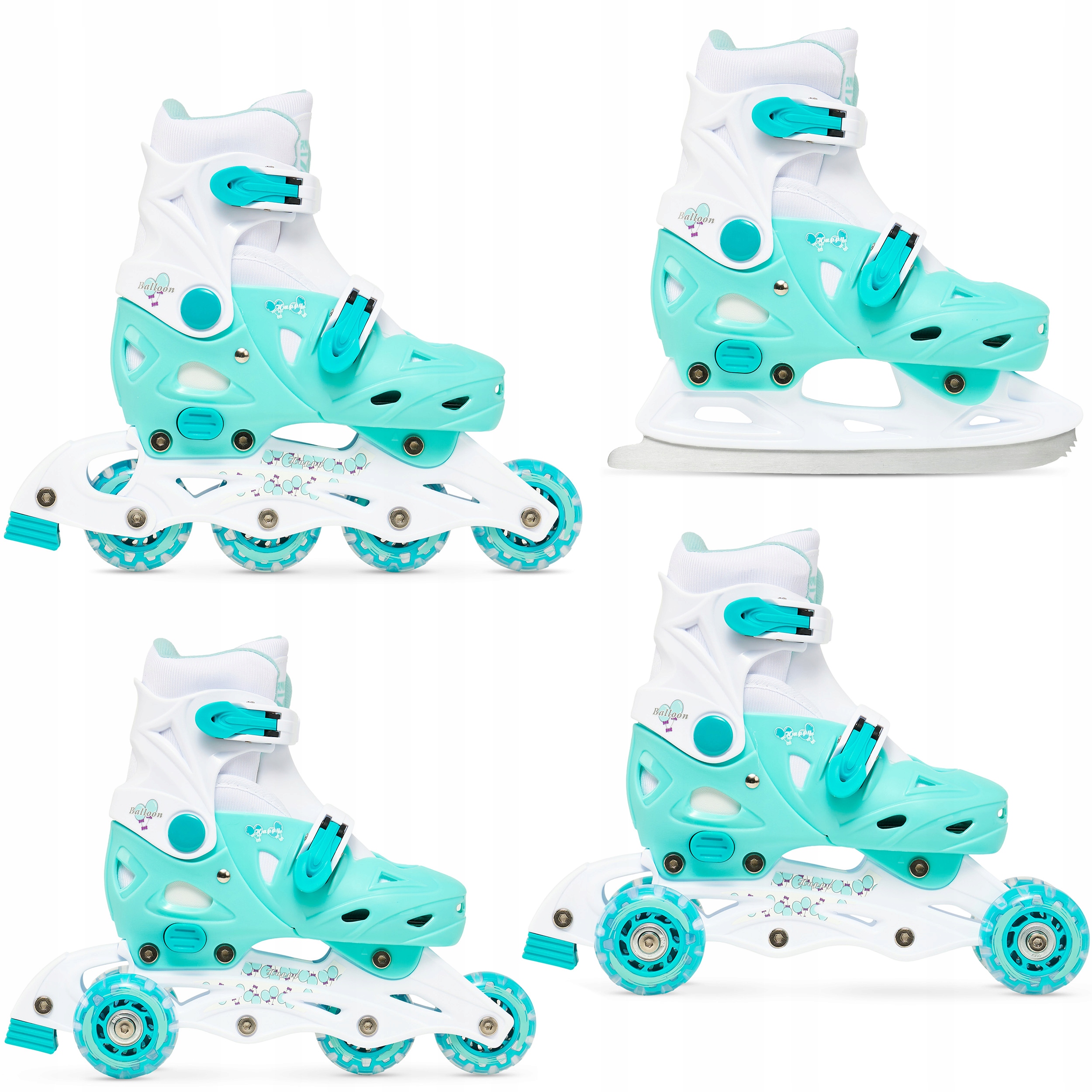Rolki Wrotki Łyżwy figurowe 4w1 Regulowane Raven Balloon Mint 29-32