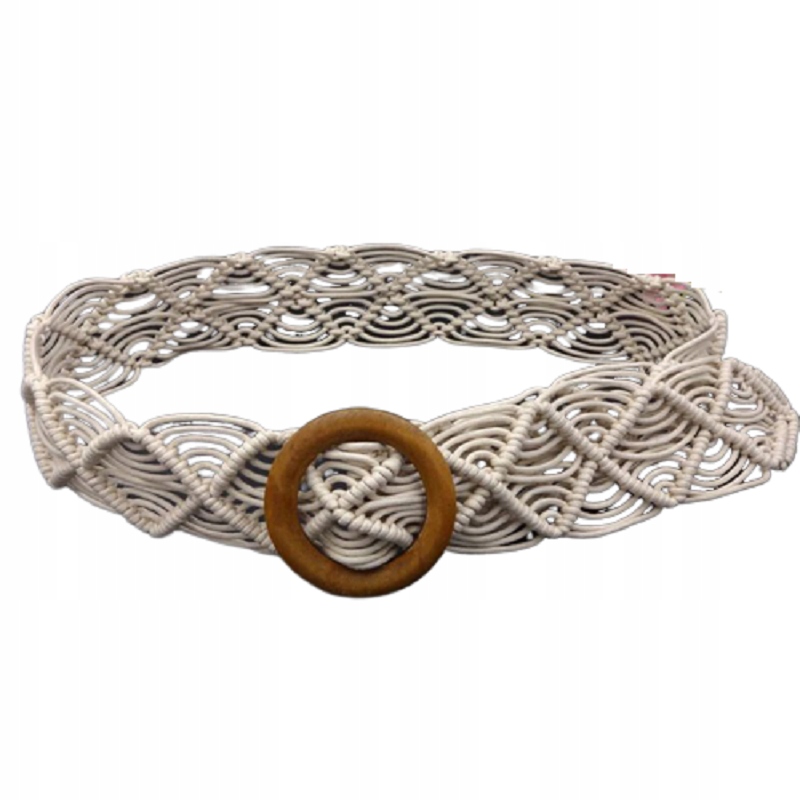 

Szeroki Pasek Damski Pleciony Kremowy Sznurek