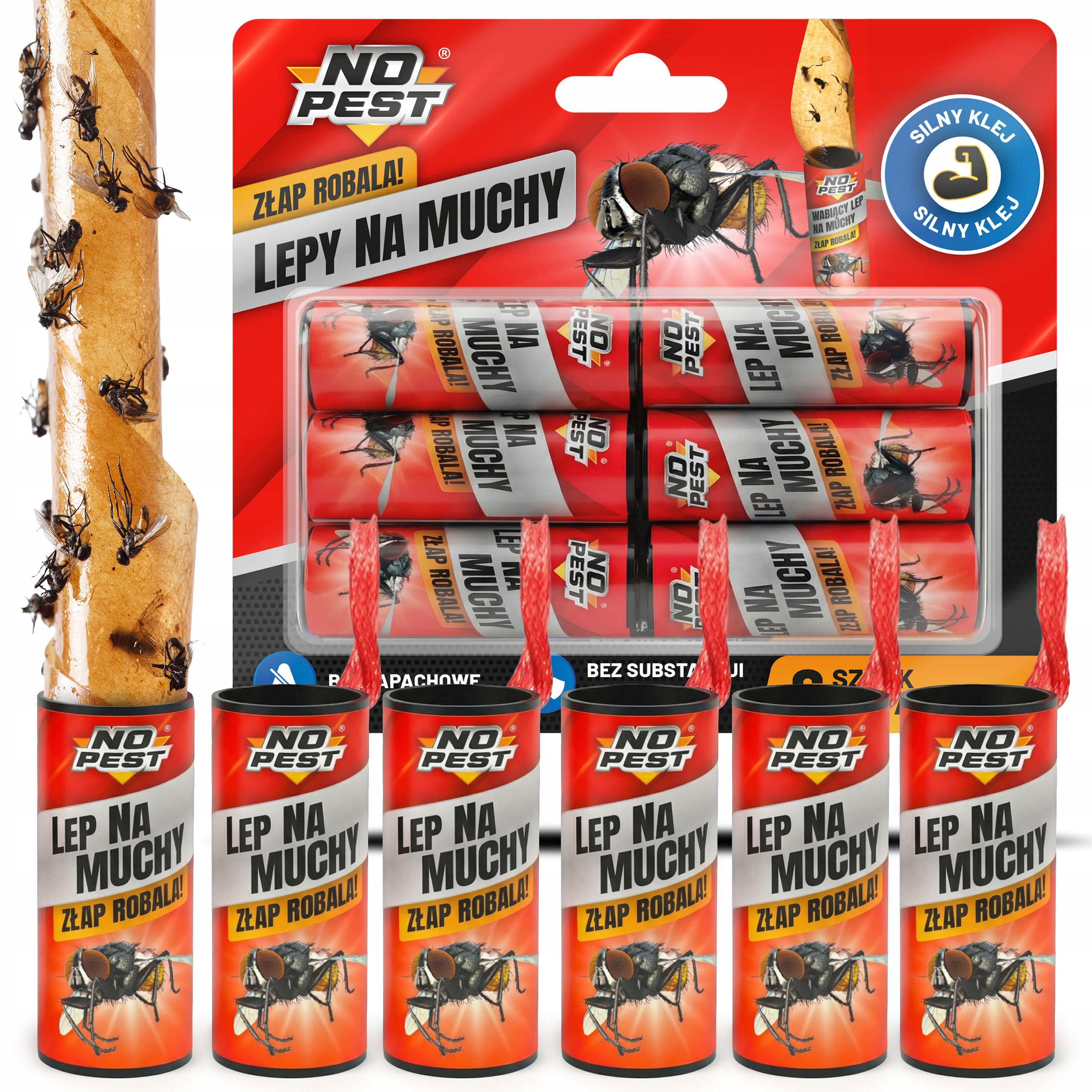 Lep Pułapka Lepowa Na Muchy Komary Muszki Owocówki Ćmy No Pest 80CM (6 Szt)