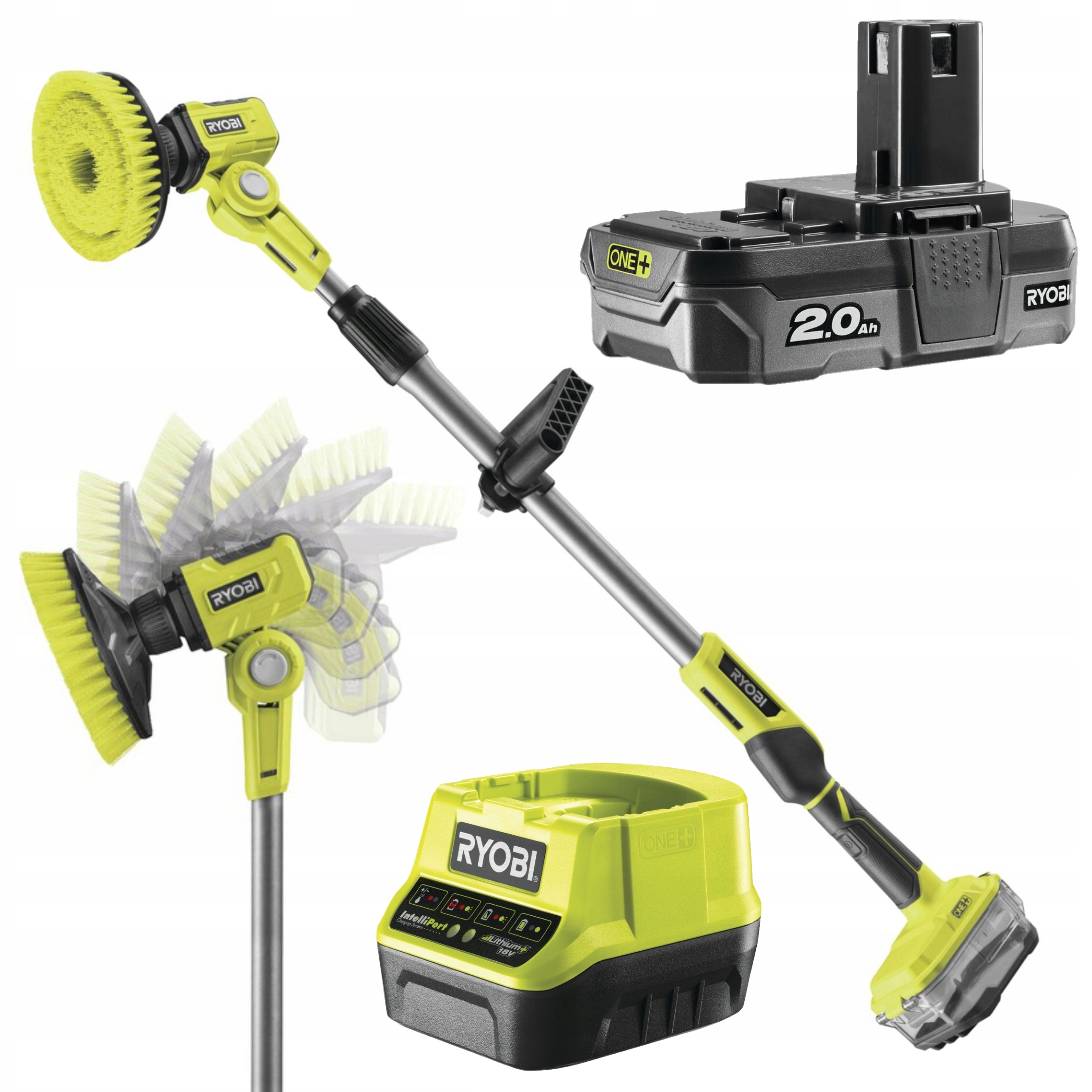 Ryobi Rotační Akumulátorový Mycí Kartáč 6-POLOHOVÁ Hlavice R18TPS-120G.