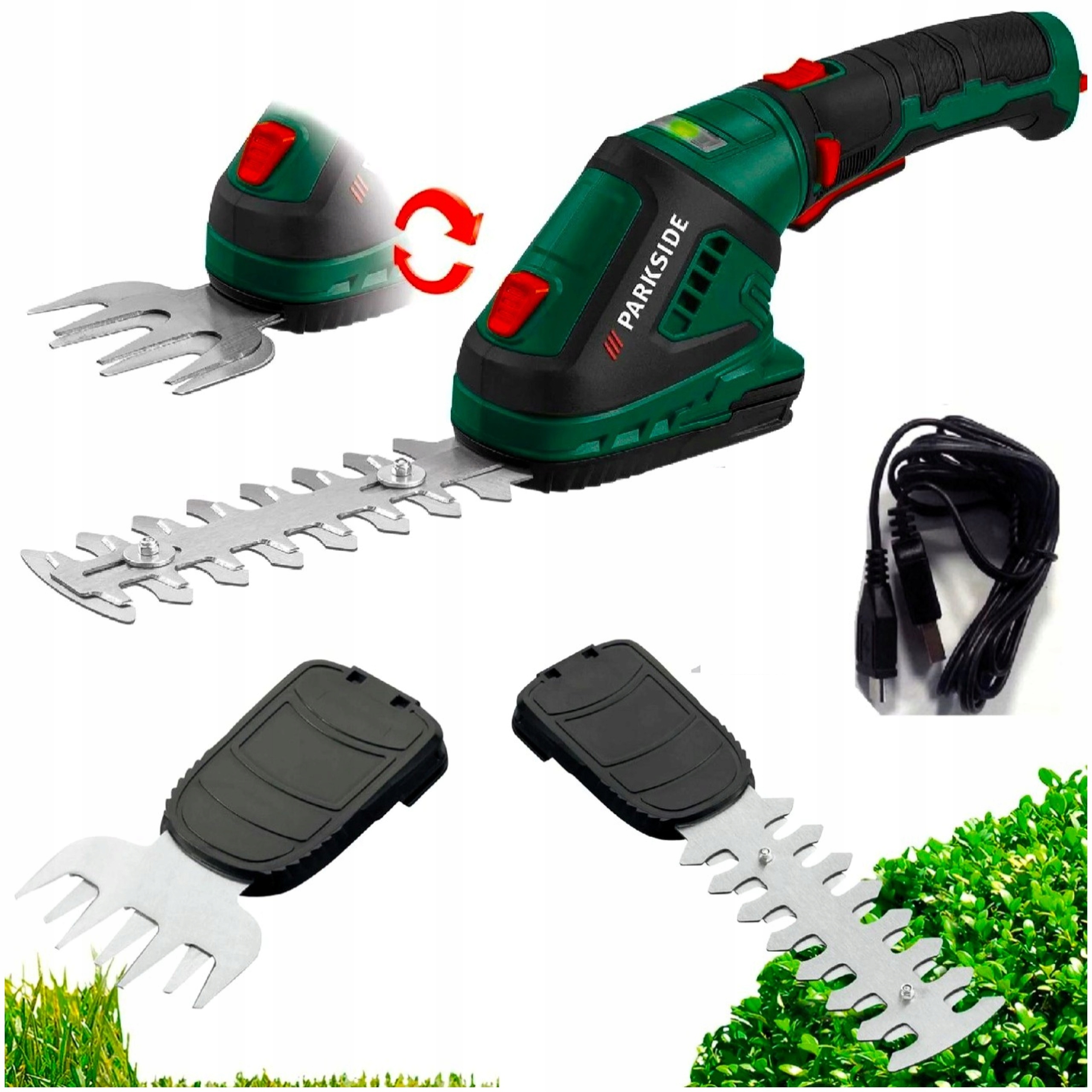 Nożyce Do Żywopłotu Trawy Akumulatorowe Ogrodowe 2W1 4V Usb-c Parkside