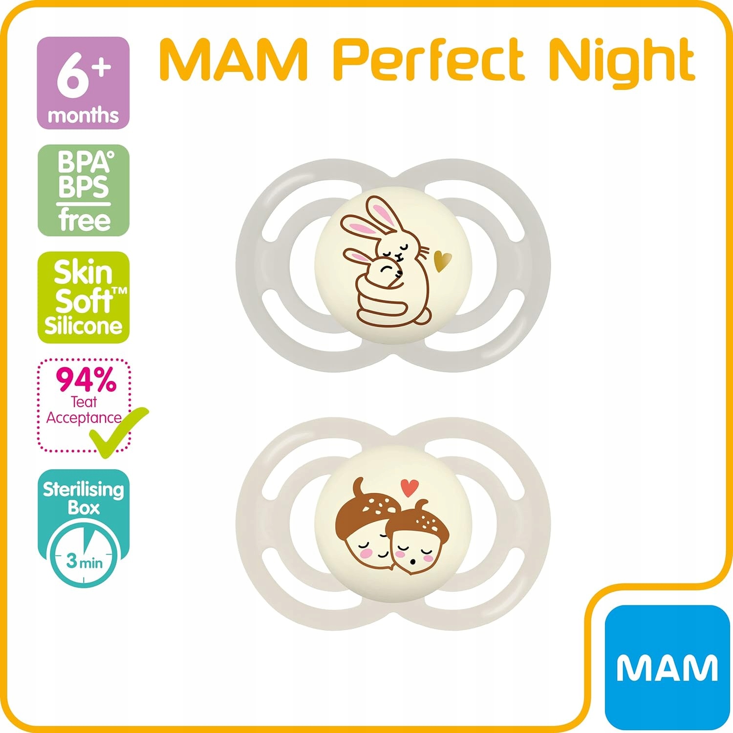 MAM Perfect Night Soothers 6+ Months (Pack of 2), Kod producenta 0001