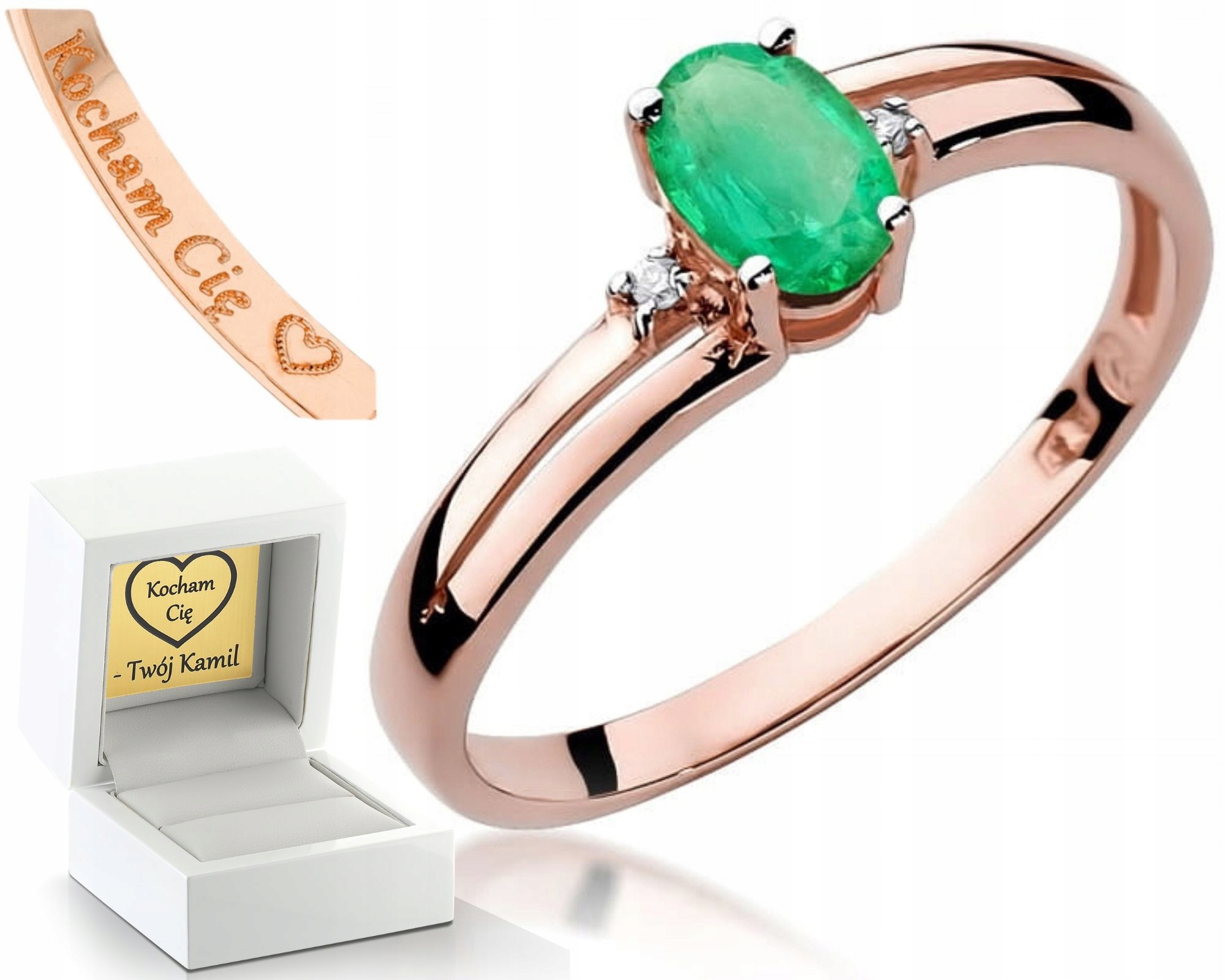 Smaragd Smaragdový Prstýnek Gravírování S Diamanty A Gravírou 585