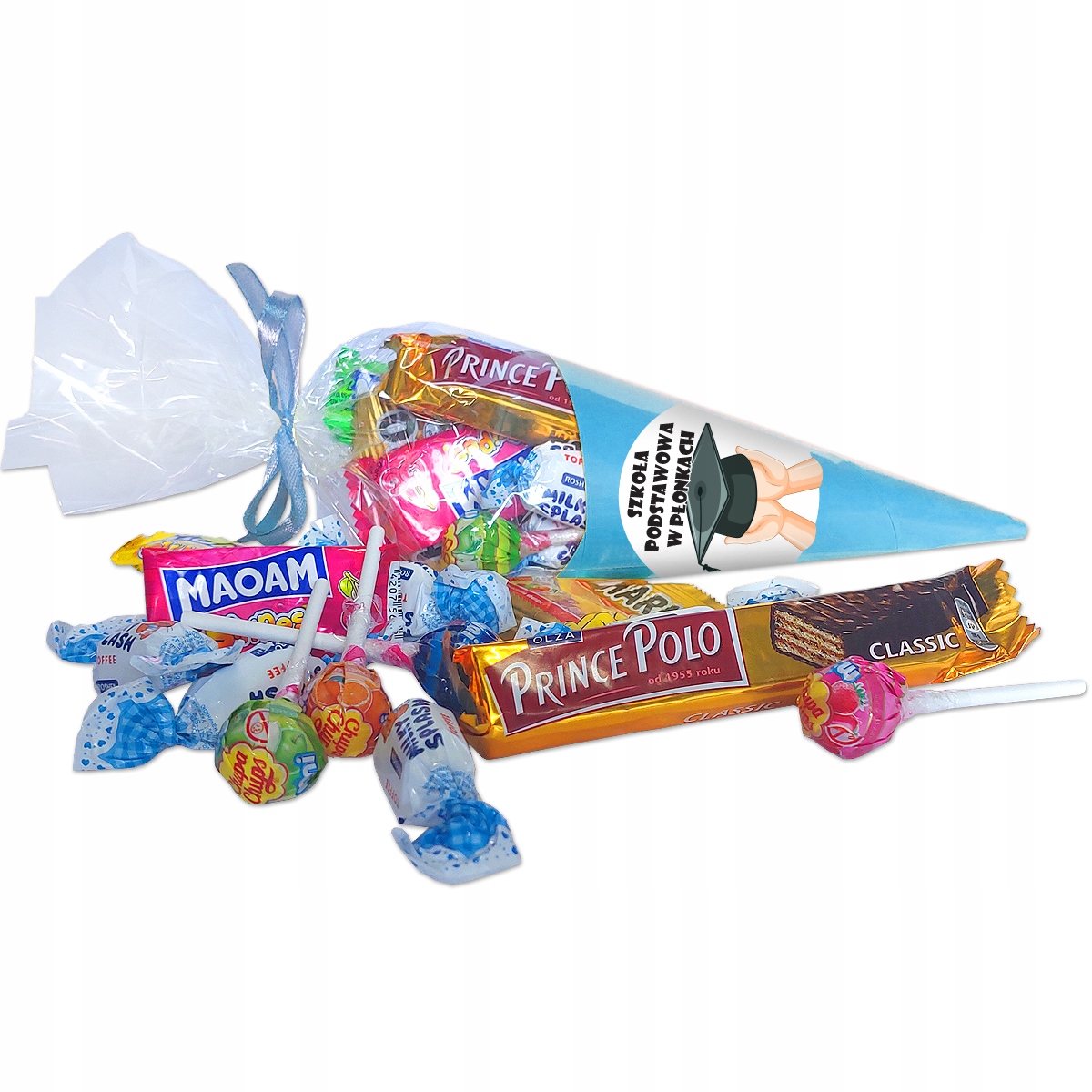 RÓG OBFITOŚCI TYTA PASOWANIE ROŻKI ZE SŁODYCZAMI na ucznia przedszkolaka Kolor Odcienie niebieskiego