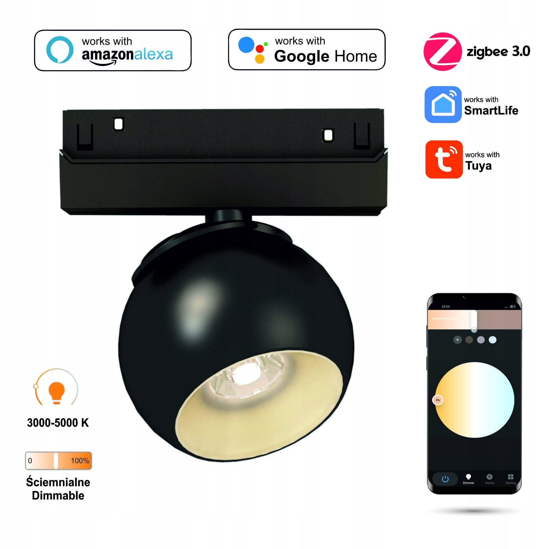 Reflektor Spot Led WiFi Zigbee Guľa Pro Čierna 10 W