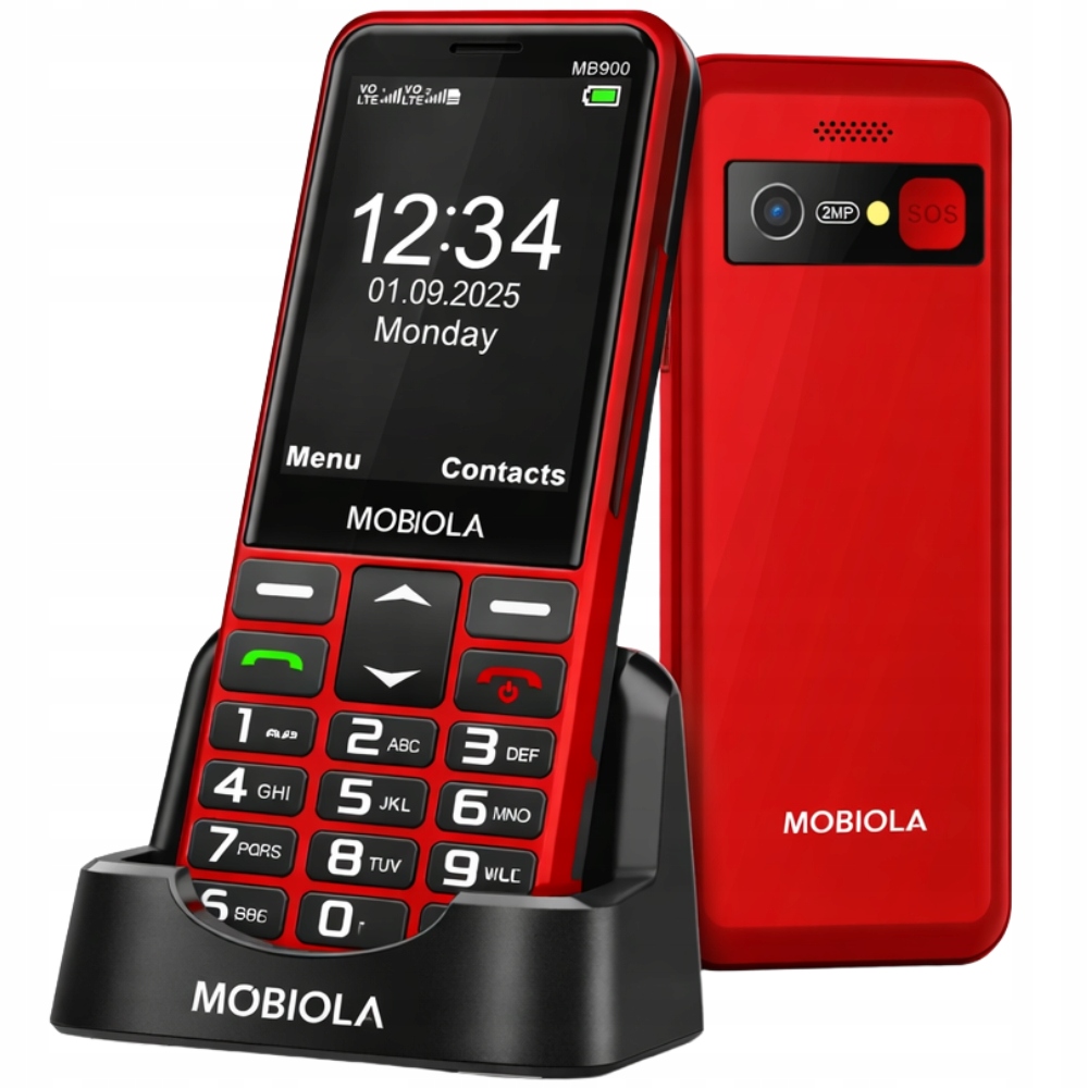 Mobilní Telefon Pro Seniory S Klávesnicí Mobiola MB900 4G Černý, Červený
