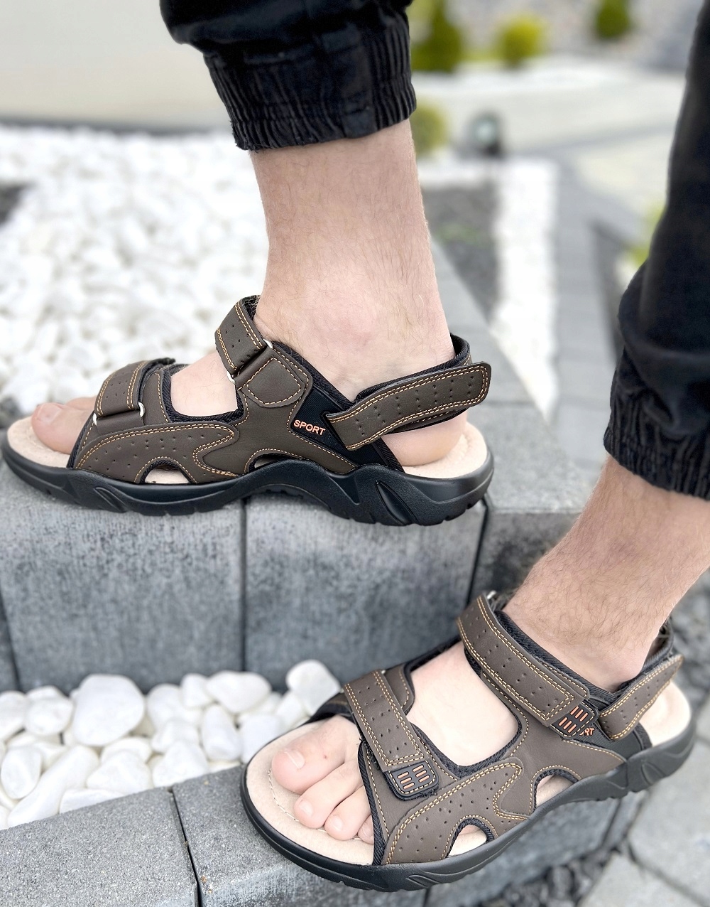 Klapki na Rzepy Sandały Męskie Lekkie Skóra r. 44 Długość wkładki 28 cm