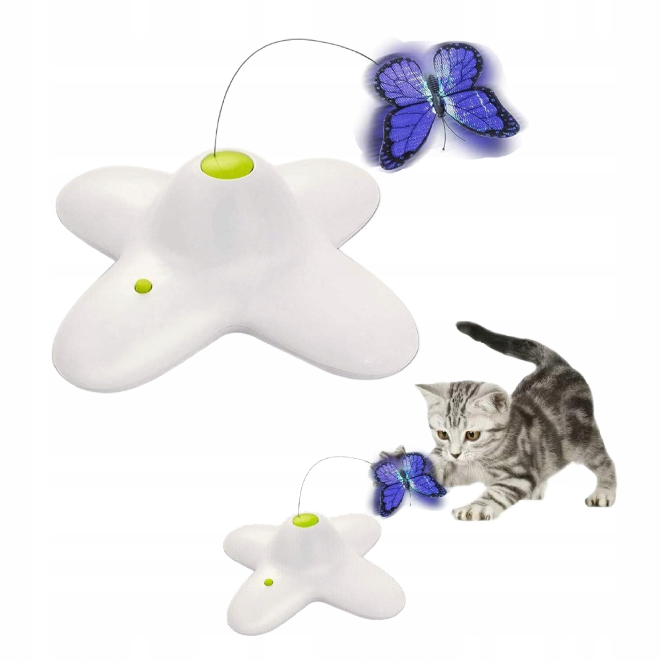 Levně Hračka Pro Kočky Interaktivní otočný motýlek 2 vyměnitelné blikající hračky