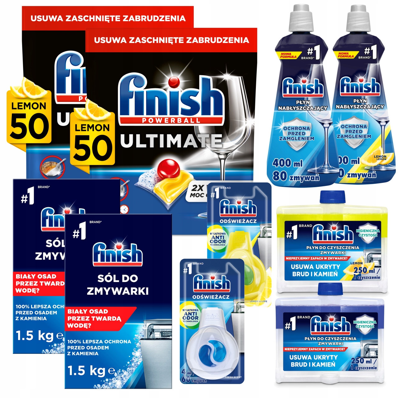 Finish Sada pro myčku nádobí 8 produktů 2 kapsle Ultimate Lemon 50 Kusů