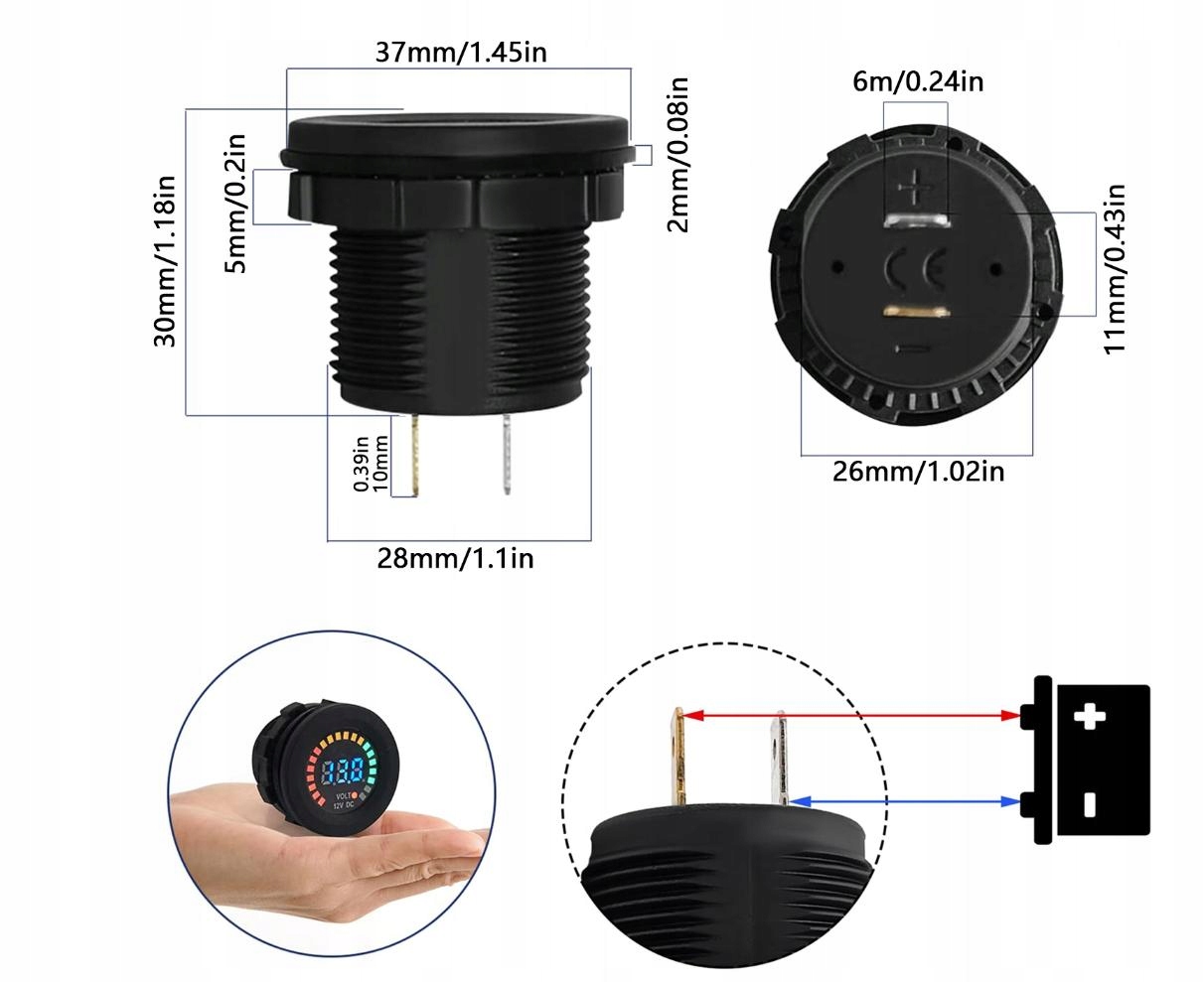 WSKAŹNIK AKUMULATORA MIERNIK NAPIĘCIA NAŁADOWANIA ŁODZI MOTOCYKLA TEST 12V Marka inna