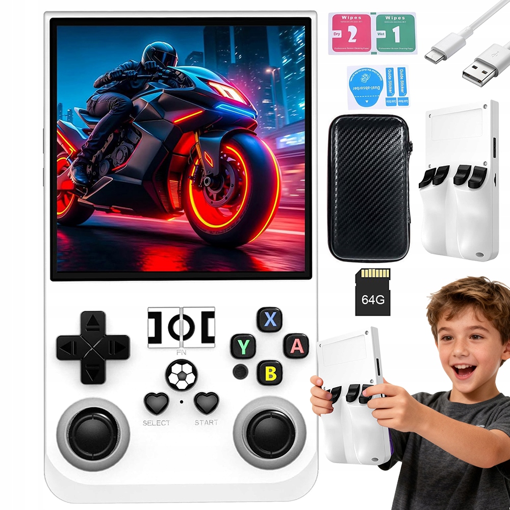 Przenośna Konsola Do Gier Retro R36MAX 4 Cala Ips 18000 Gier 64GB Biały