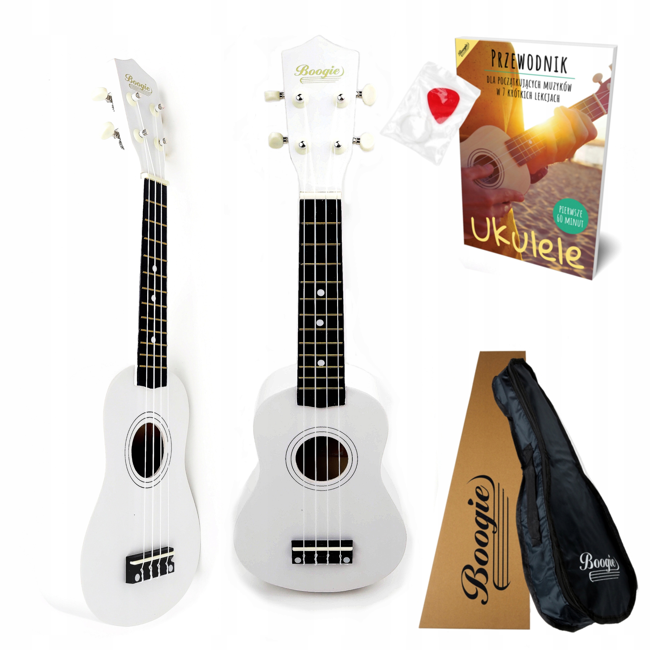 UKULELE SOPRANOWE DREWNIANE DO NAUKI + SAMOUCZEK POKROWIEC KOSTKA STRUNA