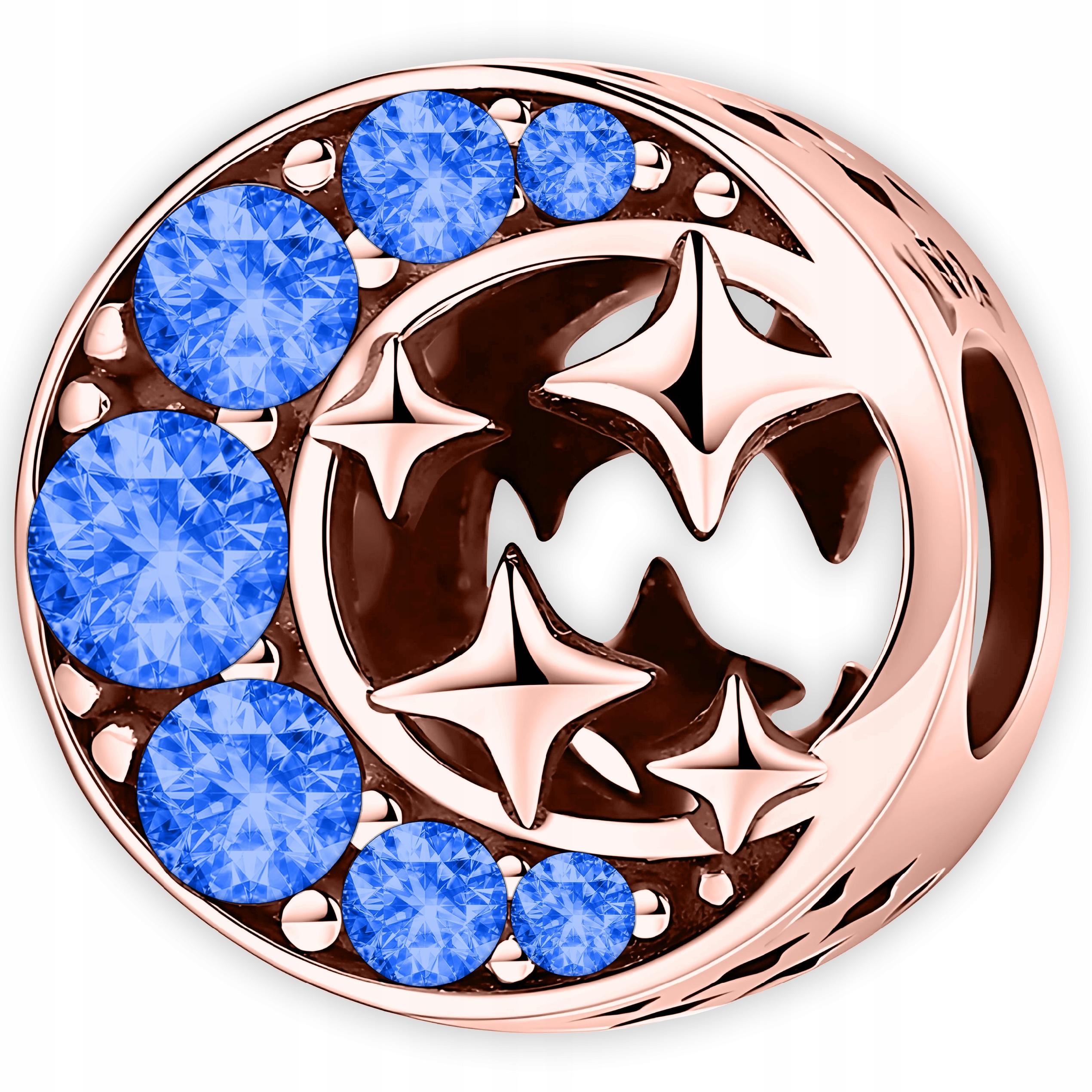 Charms Pozlacený Měsíc Hvězdy Modré Zirkony Polovina Stříbro 925