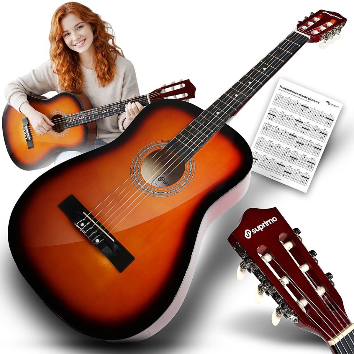 Kytara Klasická Akustická 4/4 Pro Výuku Hry Pro Začátečníky Akordy
