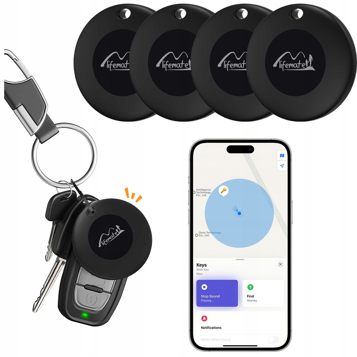 4x Lokalizator Gps Lifemate Life Tag Ios Apple do plecaka kluczy bagażu