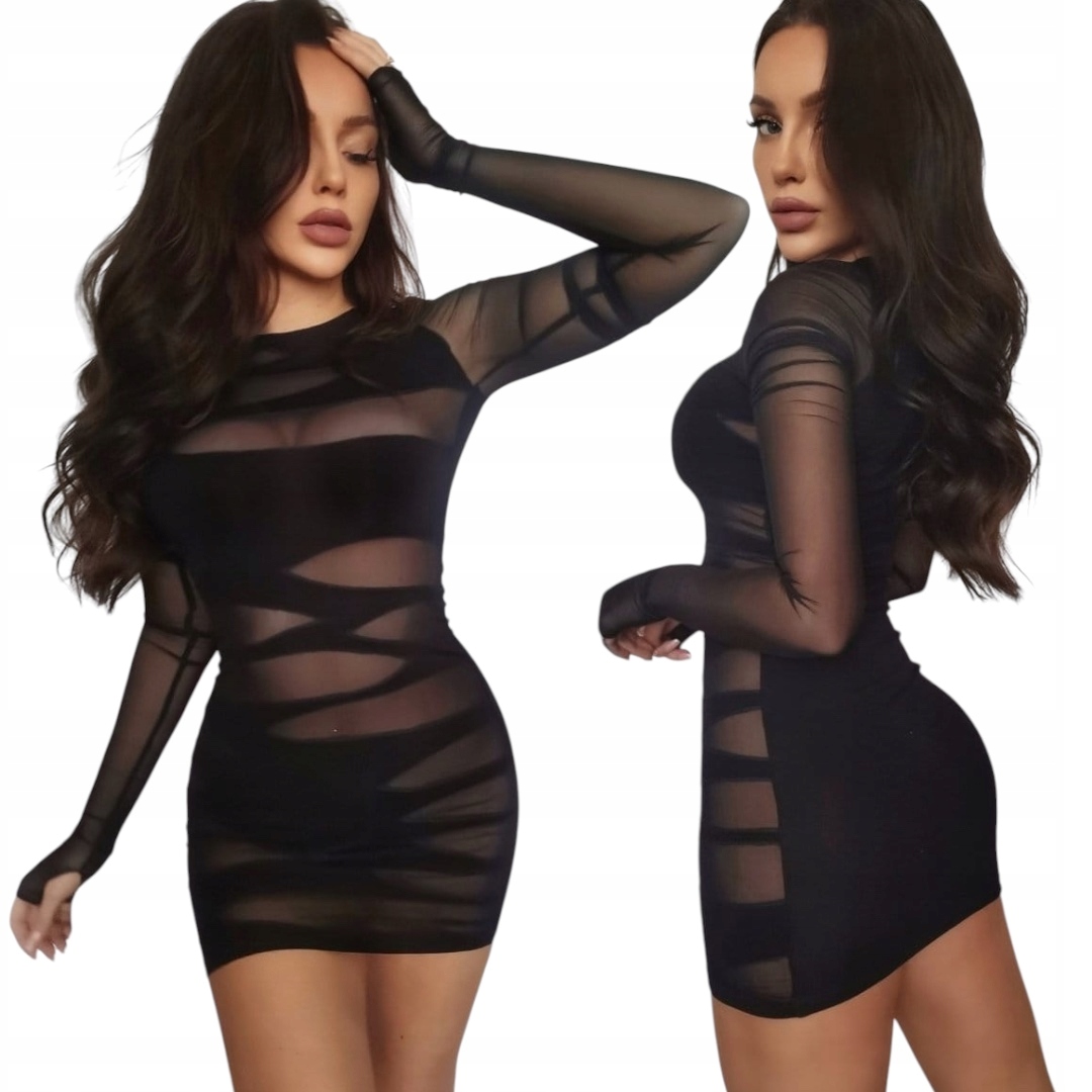 Sexy šaty elastické, přiléhavé, s výřezy ze síťoviny, párty S 36