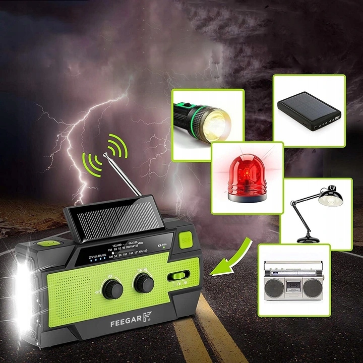 PANEL SOLARNY RADIO GŁOŚNIK LATARKA KORBKA BT FM Kolor czarny