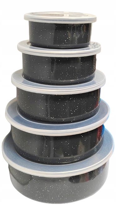 MG HOME Zestaw 5 pojemników emaliowanych z pokrywkami MARBLE SZARE
