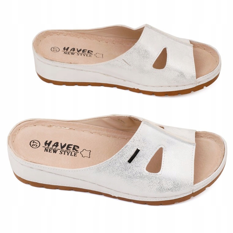 Srebrne Klapki Damskie Na Platformie Buty Wsuwane Wkładka Ekoskóra Lekkie